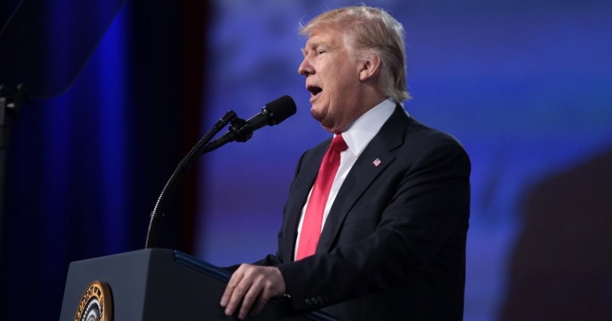 President of the United States Donald Trump speaking at the 2017 Conservative Political Action Conference (CPAC) in National Harbor, Maryland.