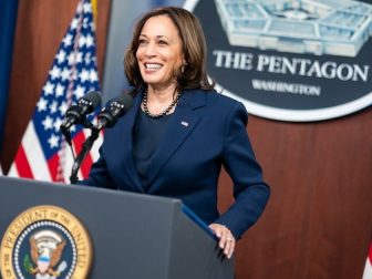 Vice President Kamala Harris delivers remarks during a press conference Wednesday, Feb. 10, 2021, at the Pentagon in Arlington, Virginia. (Official White House Photo by Adam Schultz)