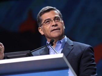 Attorney General Xavier Becerra speaking with attendees at the 2019 California Democratic Party State Convention at the George R. Moscone Convention Center in San Francisco, California.