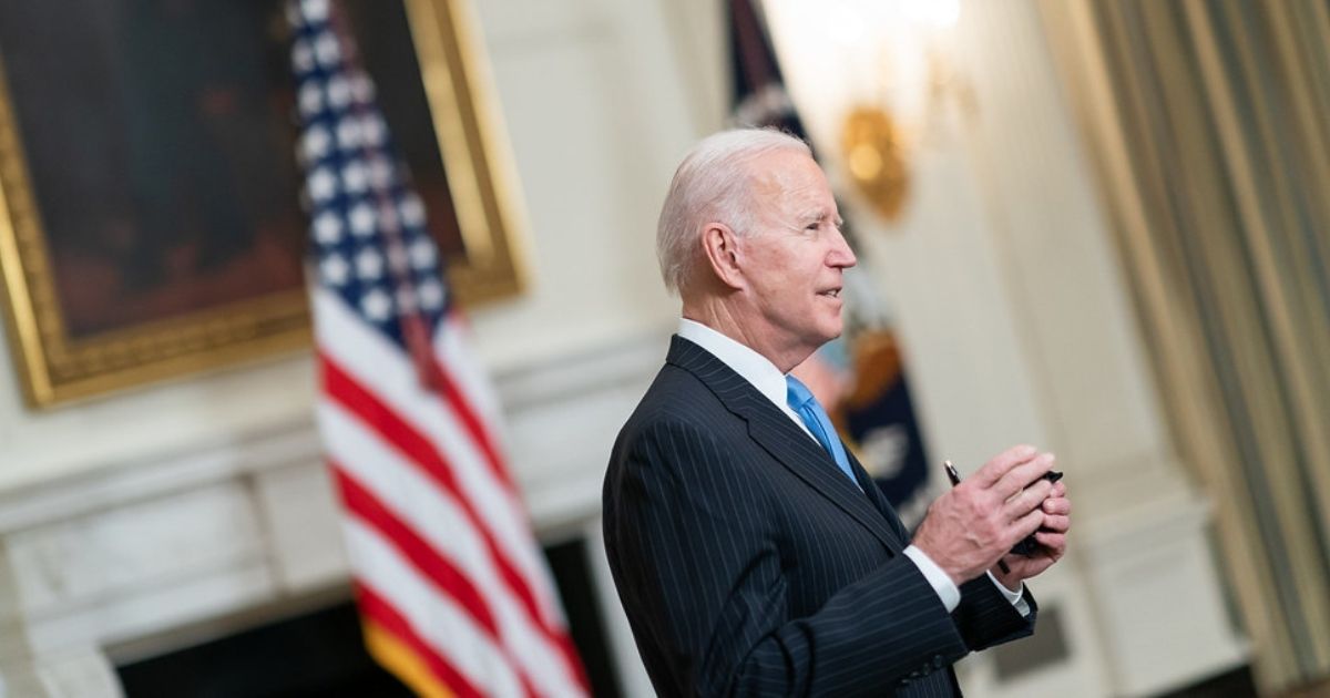 President Joe Biden talks to members of the press in the State Dining Room of the White House Tuesday, March 2, 2021, after delivering remarks during a COVID-19 announcement. (Official White House Photo by Adam Schultz)