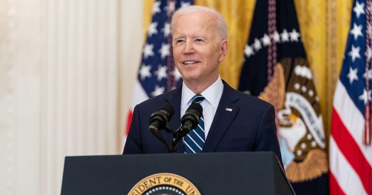 President Joe Biden smiles during his first official press conference Thursday, March 25, 2021, in the East Room of the White House. (Official White House Photo by Adam Schultz)