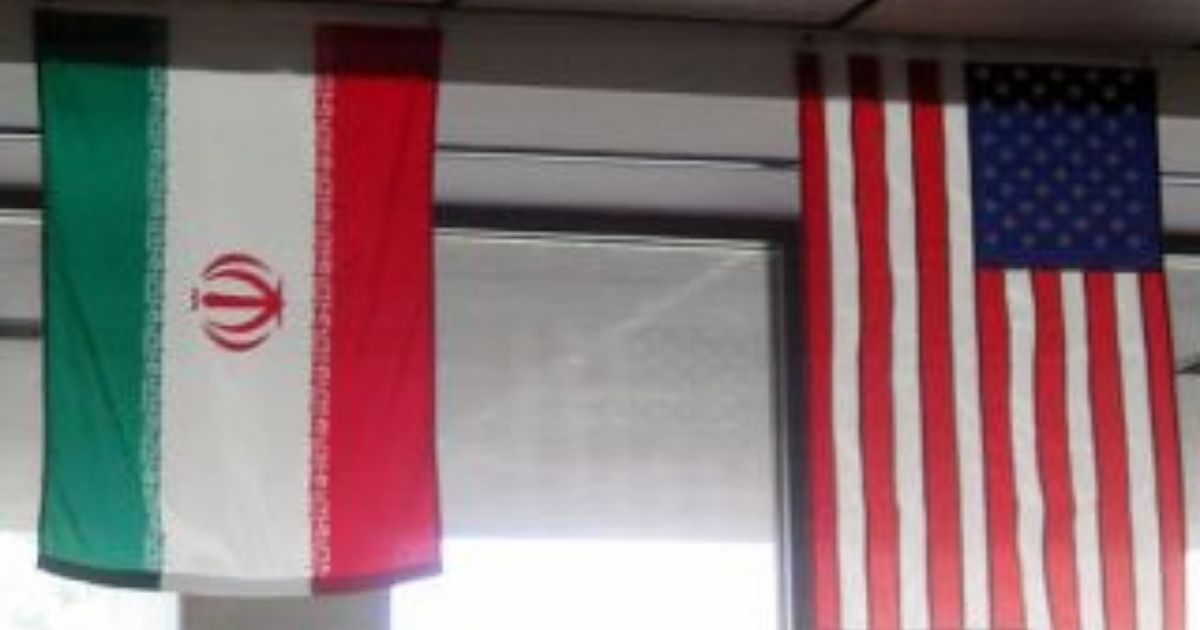 Iran and US flags hanging