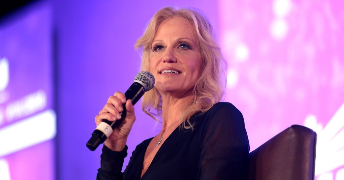 Kellyanne Conway speaking with attendees at the 2018 Young Women's Leadership Summit hosted by Turning Point USA at the Hyatt Regency DFW Hotel in Dallas, Texas.