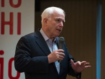 TOKYO, Japan (August 21, 2013) United States Senator John McCain (Republican, Arizona) gives remarks and answers questions from the press at the 65th Japan-America Student Conference in the Tokyo American Center [State Department photo by William Ng/Public Domain]