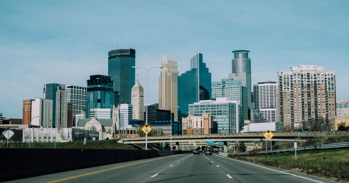 View of downtown Minneapolis from the highway