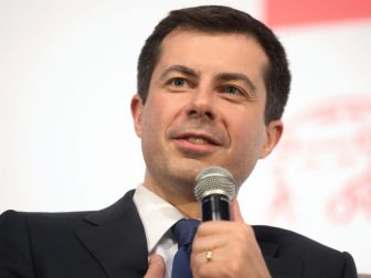 Former Mayor Pete Buttigieg speaking with attendees at the Moving America Forward Forum hosted by United for Infrastructure at the Student Union at the University of Nevada, Las Vegas in Las Vegas, Nevada.