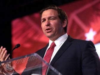 Governor-elect Ron DeSantis speaking with attendees at the 2018 Student Action Summit hosted by Turning Point USA at the Palm Beach County Convention Center in West Palm Beach, Florida.
