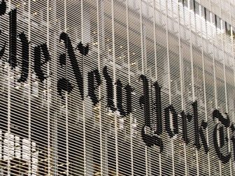 The New York Times sign on building