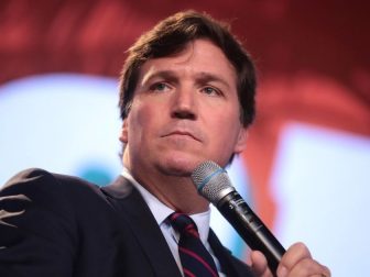 Tucker Carlson speaking with attendees at the 2018 Student Action Summit hosted by Turning Point USA at the Palm Beach County Convention Center in West Palm Beach, Florida.