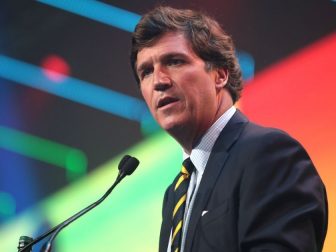 Tucker Carlson speaking with attendees at the 2020 Student Action Summit hosted by Turning Point USA at the Palm Beach County Convention Center in West Palm Beach, Florida.