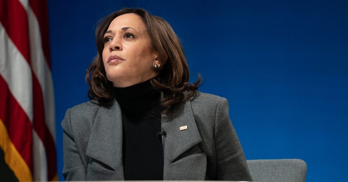 Vice President Kamala Harris listens during a virtual tour of the Community Vaccination Center at State Farm Stadium in Glendale, Arizona Monday, Feb. 8, 2021, in the South Court Auditorium in the Eisenhower Executive Office Building of the White House. (Official White House Photo by Lawrence Jackson)