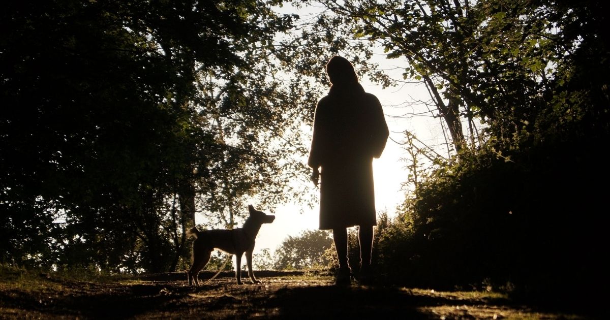 Woman walking a dog