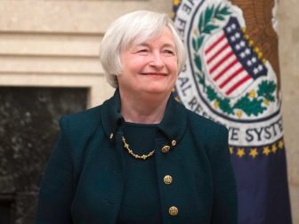 Janet L. Yellen smiles after being sworn in as Chair of the Board of Governors of the Federal Reserve System. The swearing-in took place at the Marriner S. Eccles Federal Reserve Board Building in Washington, D.C., on February 3, 2014.