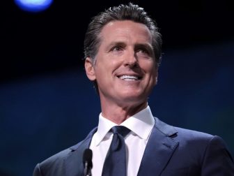 Governor Gavin Newsom speaking with attendees at the 2019 California Democratic Party State Convention at the George R. Moscone Convention Center in San Francisco, California.