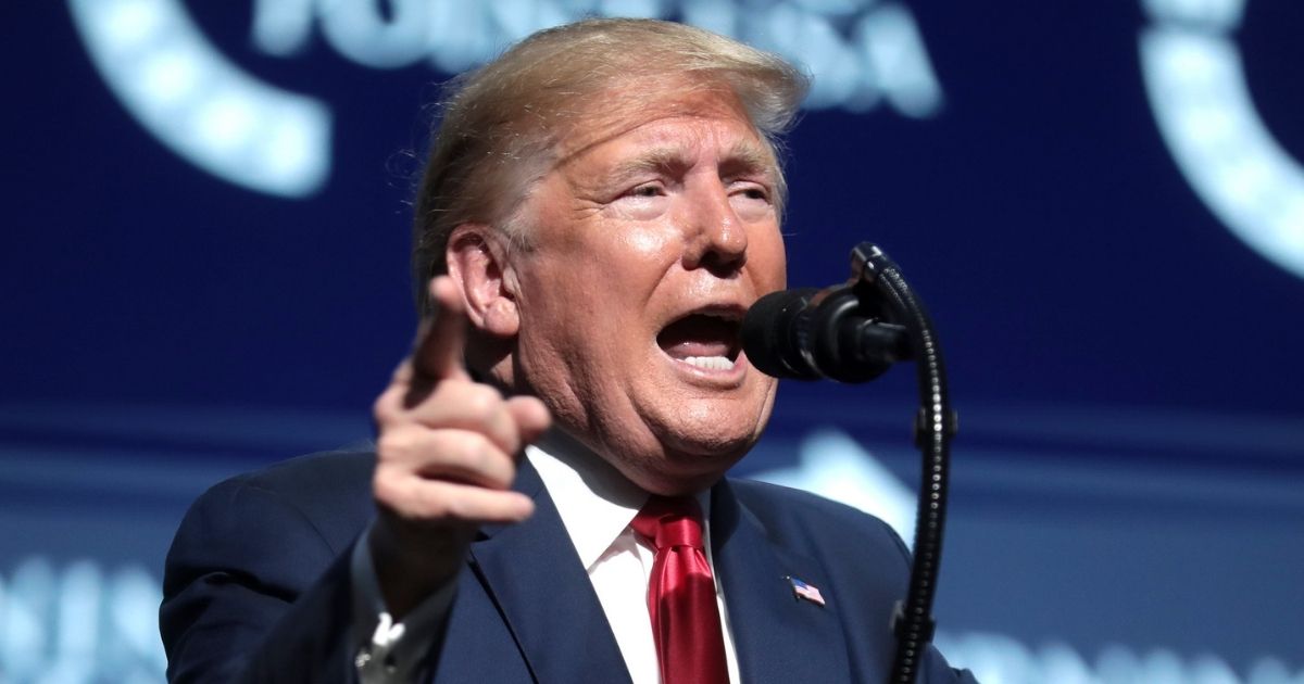 President of the United States Donald Trump speaking with attendees at the 2019 Student Action Summit hosted by Turning Point USA at the Palm Beach County Convention Center in West Palm Beach, Florida.