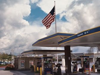 Flag, Gas Station, Mall, and Sky