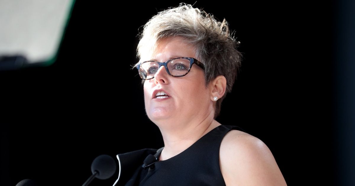 Arizona Secretary of State Katie Hobbs speaking at the 2019 Inauguration of Governor Doug Ducey and statewide officials at the Arizona State Capitol building in Phoenix, Arizona.