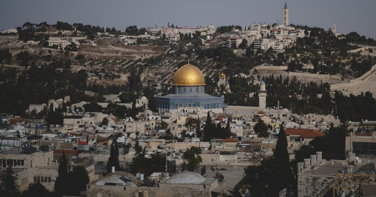 Dome of the Rock, over the skyline of the Old City of Jerusalem.