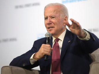 Former Vice President of the United States Joe Biden speaking with attendees at the Moving America Forward Forum hosted by United for Infrastructure at the Student Union at the University of Nevada, Las Vegas in Las Vegas, Nevada.