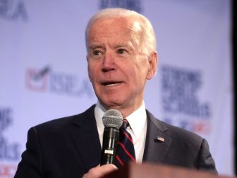 Former Vice President of the United States Joe Biden speaking with attendees at the 2020 Iowa State Education Association (ISEA) Legislative Conference at the Sheraton West Des Moines Hotel in West Des Moines, Iowa.