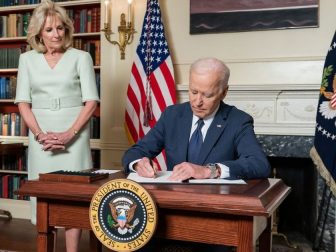 President Joe Biden, joined by First Lady Jill Biden, signs the Month of the Military Child Proclamation Wednesday, March 31, 2021, in the Library of the White House. (Official White House Photo by Adam Schultz)