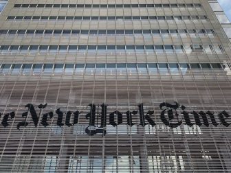 New York Times sign on 8th Avenue Manhattan