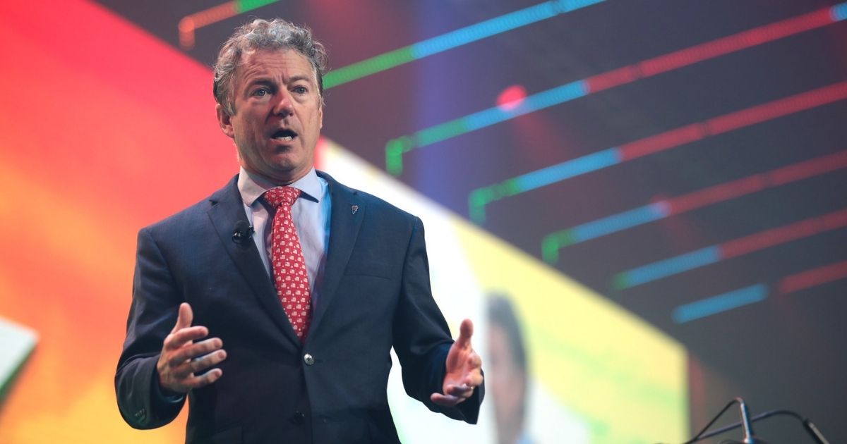 U.S. Senator Rand Paul speaking with attendees at the 2020 Student Action Summit hosted by Turning Point USA at the Palm Beach County Convention Center in West Palm Beach, Florida.