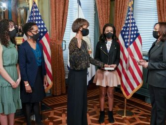 Vice President Kamala Harris swears in Cecilia Rouse as the Chair of the White House Council of Economic Advisors Thursday, March 11, 2021, in the Vice President’s Ceremonial Official in the Eisenhower Executive Office Building at the White House. (Official White House Photo by Lawrence Jackson)