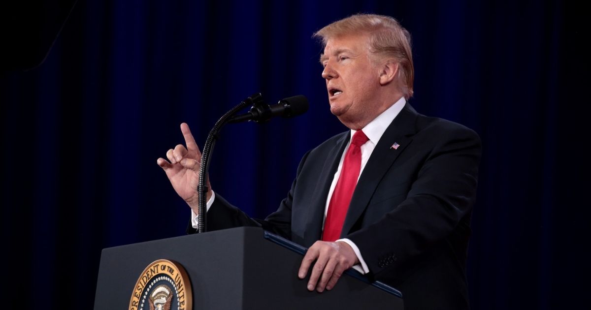 President of the United States Donald Trump speaking at the 2018 Conservative Political Action Conference (CPAC) in National Harbor, Maryland.