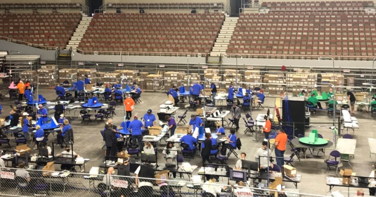 The audit of Maricopa County's votes from the 2020 general election continues in the Veterans Memorial Coliseum in Phoenix on Wednesday.