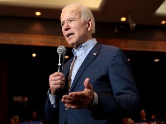 Former Vice President of the United States Joe Biden speaking with supporters at a community event at Sun City MacDonald Ranch in Henderson, Nevada.