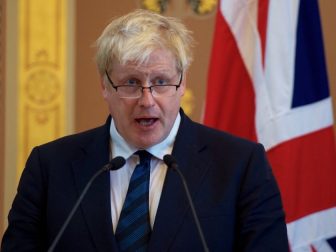 Newly installed British Foreign Secretary Boris Johnson addresses reporters in the gilded Lacarno Media Room in the Foreign & Commonwealth Office in London U.K., on July 19, 2016, during a news conference with U.S. Secretary of State John Kerry following their first bilateral meeting.