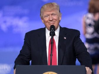 President of the United States Donald Trump speaking at the 2017 Conservative Political Action Conference (CPAC) in National Harbor, Maryland.