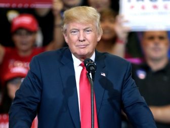 Donald Trump speaking with supporters at a campaign rally at the Phoenix Convention Center in Phoenix, Arizona.