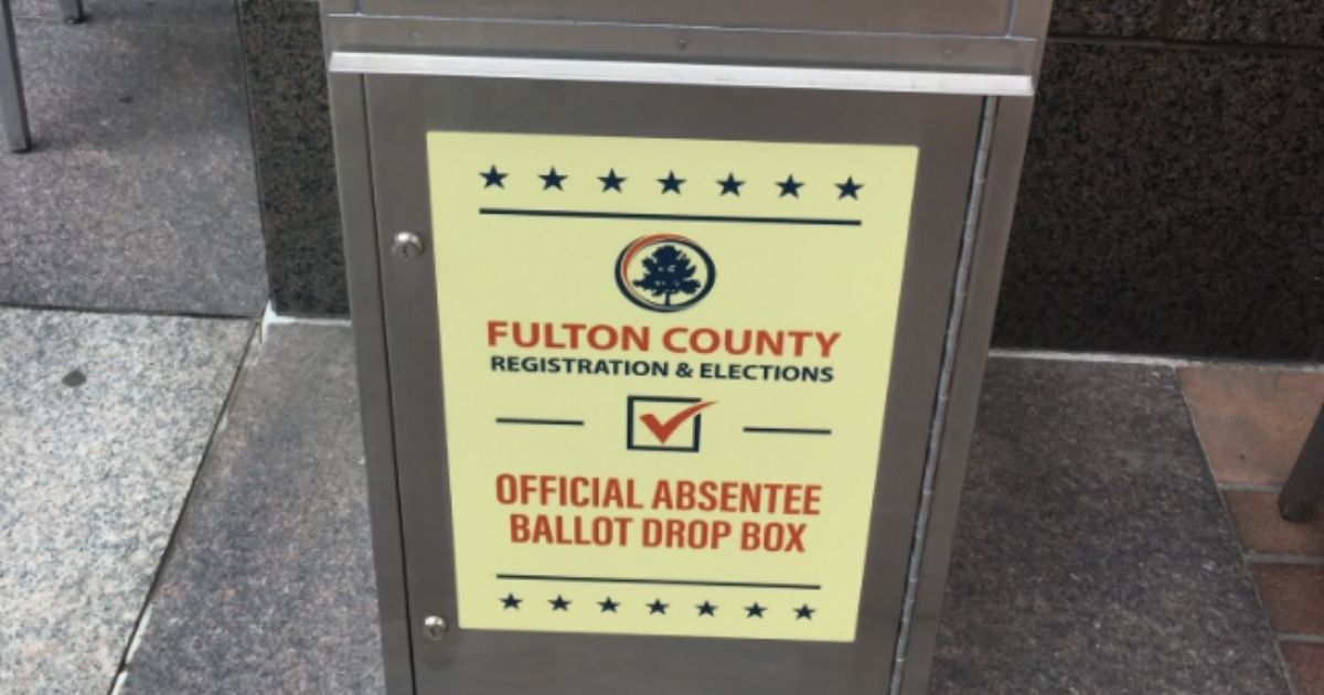 An official drop box for absentee ballots in Fulton County, Georgia, is shown before the Nov. 3, 2020, election.