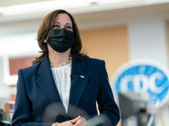Vice President Kamala Harris listens during a briefing Friday, March 19, 2021, at the CDC Headquarters in Atlanta.