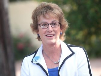 Wendy Rogers speaking at a women's breakfast hosted by Congresswoman Ann Wagner of Missouri in Scottsdale, Arizona.