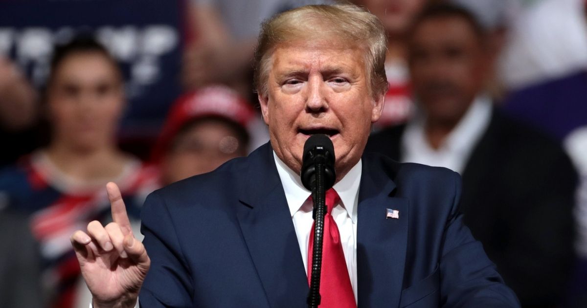 President of the United States Donald Trump speaking with supporters at a "Keep America Great" rally at Arizona Veterans Memorial Coliseum in Phoenix, Arizona.