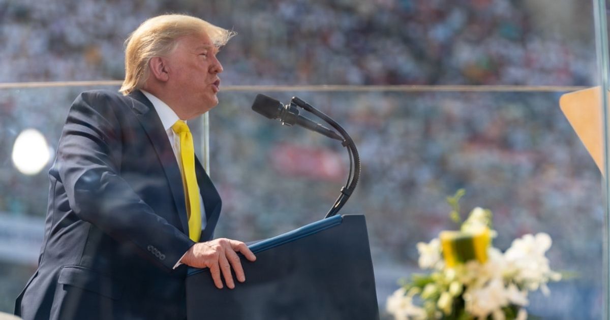 President Donald J. Trump addresses his remarks at the Namaste Trump Rally Monday, Feb. 24, 2020, at the Motera Stadium in Ahmedabad, India. (Official White House Photo by Shealah Craighead)