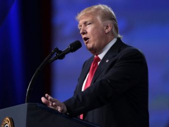 President of the United States Donald Trump speaking at the 2017 Conservative Political Action Conference (CPAC) in National Harbor, Maryland.