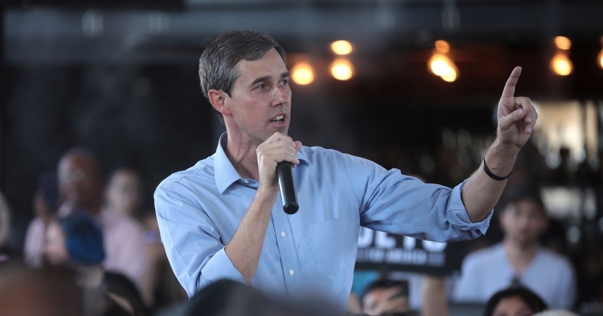 Former U.S. Congressman Beto O'Rourke speaking with supporters at a town hall at The Churchill in Phoenix, Arizona.