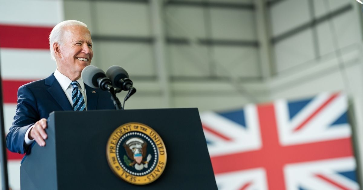 President Joe Biden delivers remarks to Air Force personnel and their families on Wednesday, June 9, 2021, at Royal Air Force Mildenhall, England. (Official White House Photo by Adam Schultz)