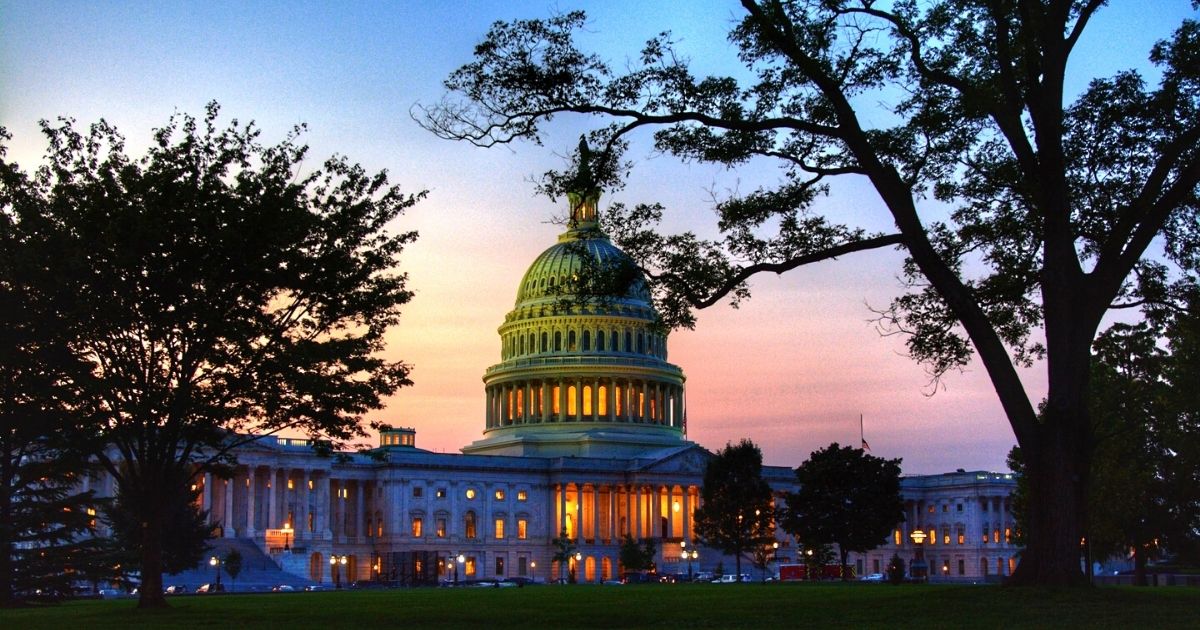 wide shot of the Capitol building at sunset