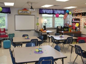 The above stock image photo shows a school classroom.