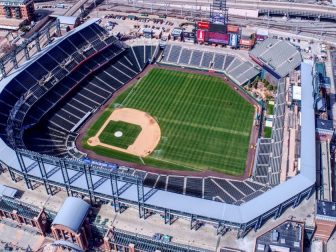 Coors Field, site of the 2021 All Star Game, from altitude