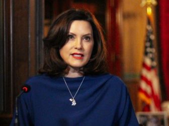 Michigan Gov. Gretchen Whitmer holds a news conference on March 30.