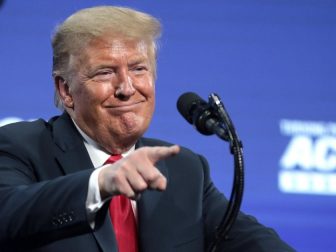 President of the United States Donald Trump speaking with supporters at an "An Address to Young Americans" event hosted by Students for Trump and Turning Point Action at Dream City Church in Phoenix, Arizona.