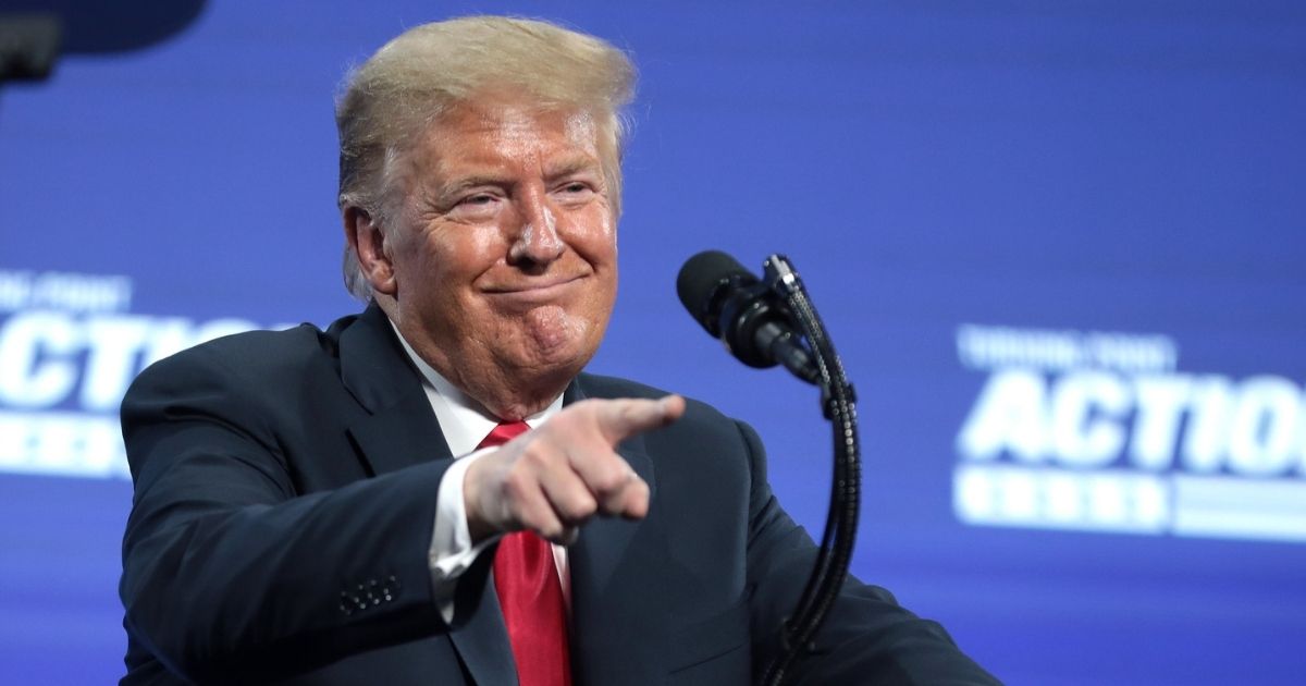 President of the United States Donald Trump speaking with supporters at an "An Address to Young Americans" event hosted by Students for Trump and Turning Point Action at Dream City Church in Phoenix, Arizona.