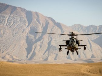 Apache attack helicopter in approach, Sep 2020