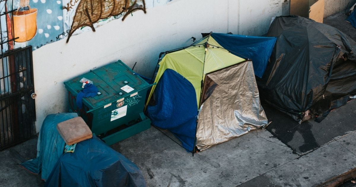 Tents in an alleyway